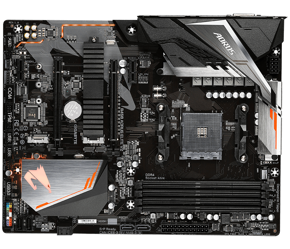 Bekijk afbeelding 2 van Gigabyte AM4 B450 AORUS Elite V2 - DDR4/2xM.2/HDMI/ATX